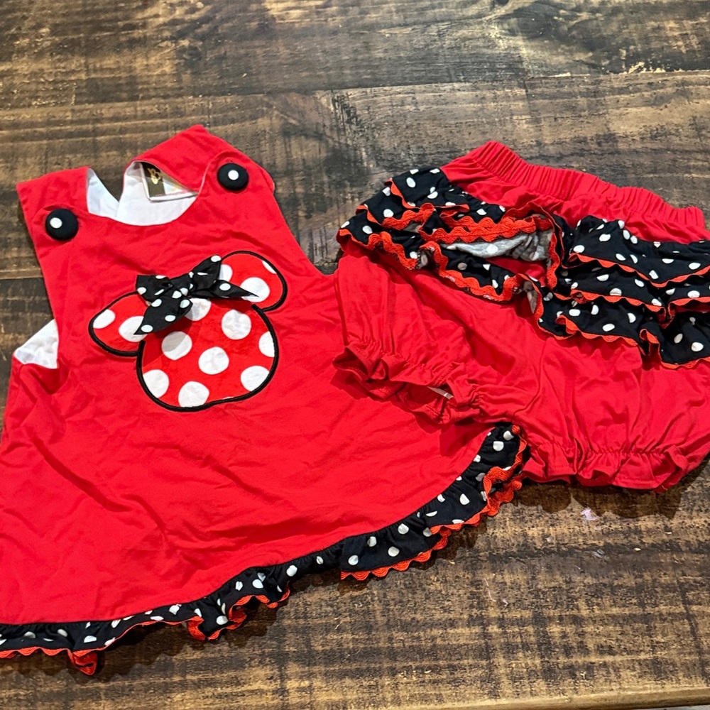 Banana Split Baby Minnie Mouse Dress with Polka Dot Bow and Bloomers